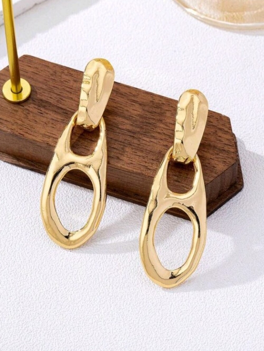 NEW! 14K Gold Plated Geometric Open Oval Dangle Drop Earrings - Women Jewelry